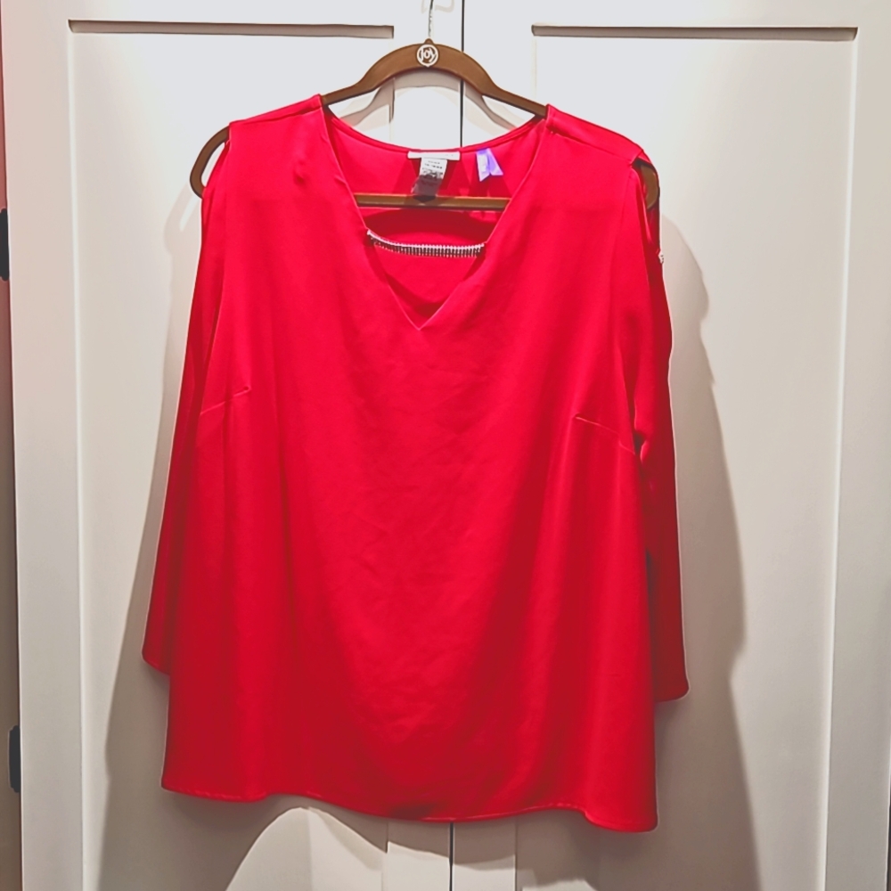 Catherine's petite red embellished shirt